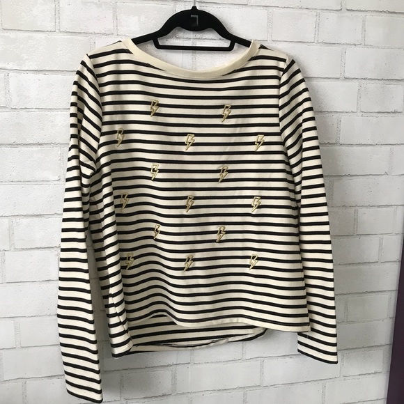 🔥 Betsey Johnson Gold Lighting Top Black Stripes - Picture 3 of 14